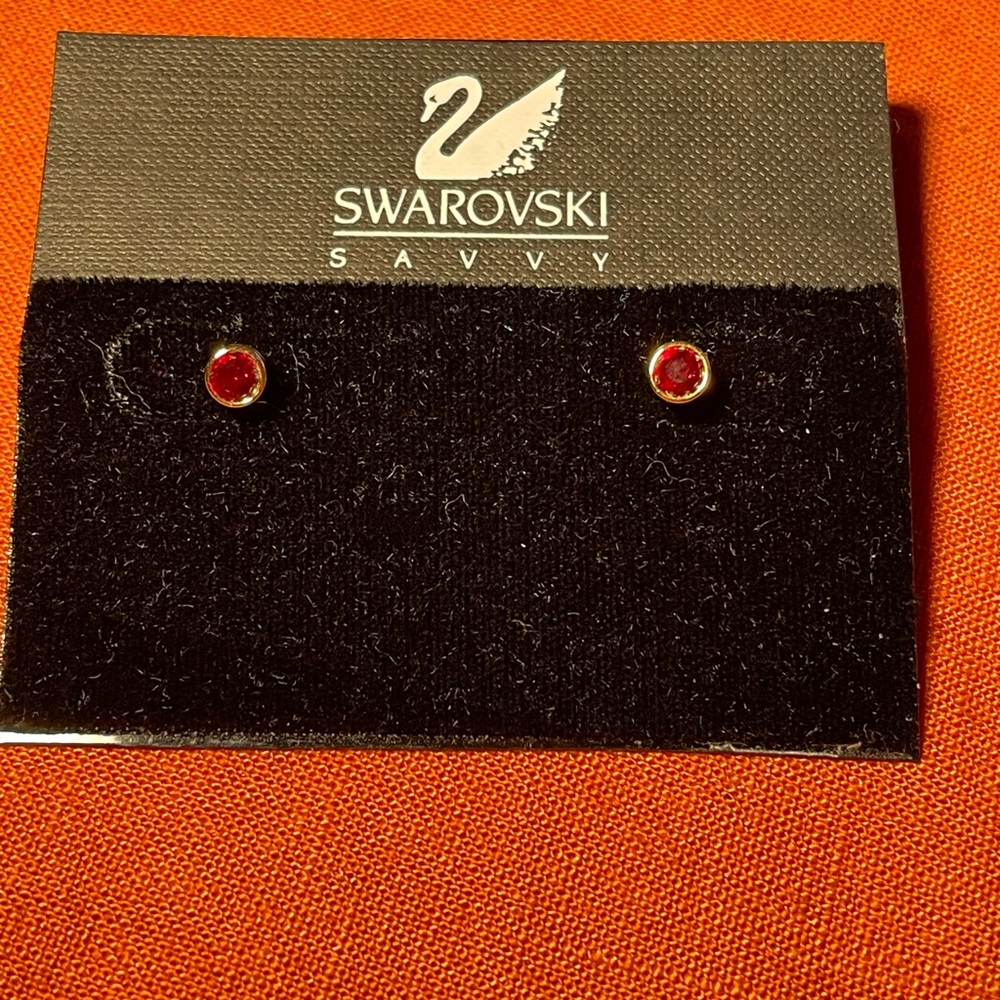 Swarovski Red Crystal Stud Earrings in Gold-Tone Setting